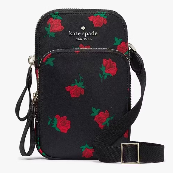 Kate Spade Chelsea Rose Toss North South Crossbody Bag Black - Picture 1 of 12